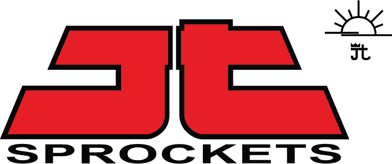 A red and black stylized 'JT' logo with the word 'SPROCKETS' underneath on a white background, plus a small sun-and-circle mark in the upper right.