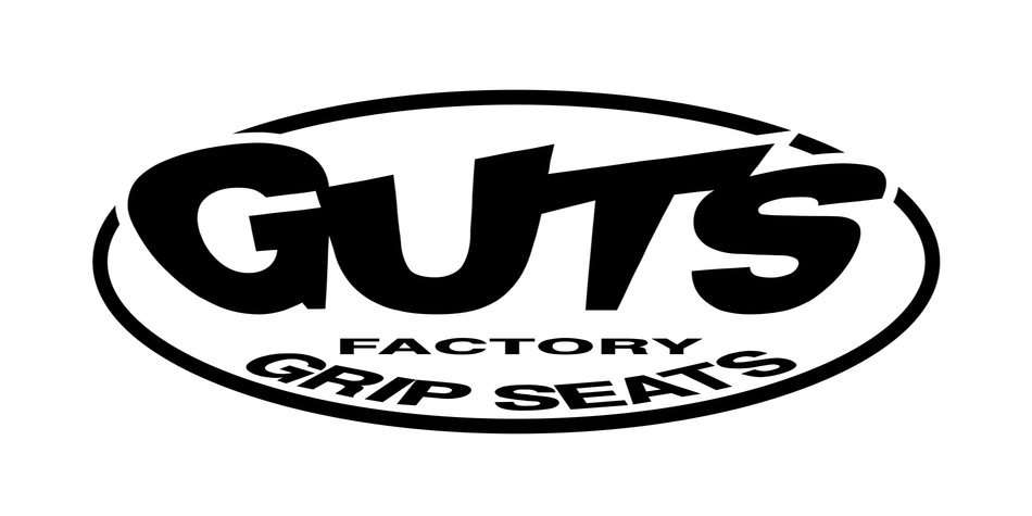 Logo of GUTS Factory Grip Seats with a black oval border on a white background